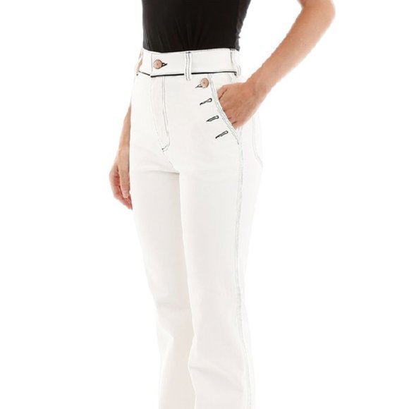 See By Chloe Denim - See By Chloe White High-Rise Flare Jeans with Contrast Stitching